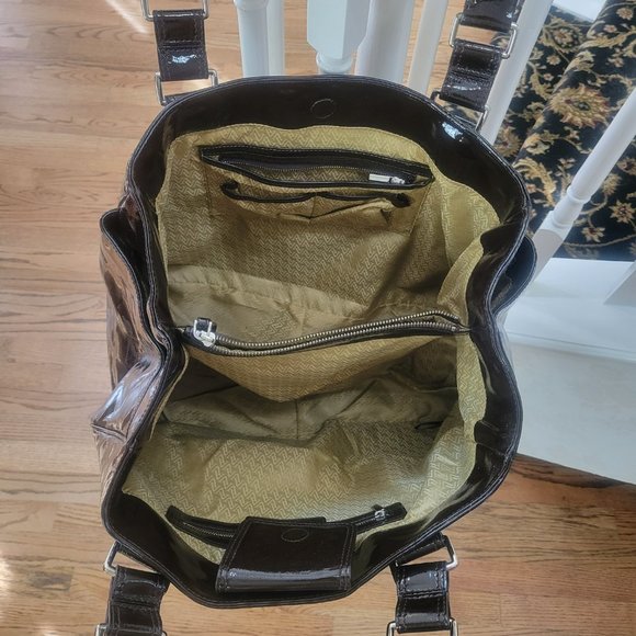 Vittadini XL Tote Bag Weekender Travel Bag Diaper Bag Brown Patent Leather - Picture 8 of 16